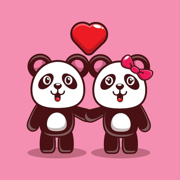 Design of cute panda falling in love