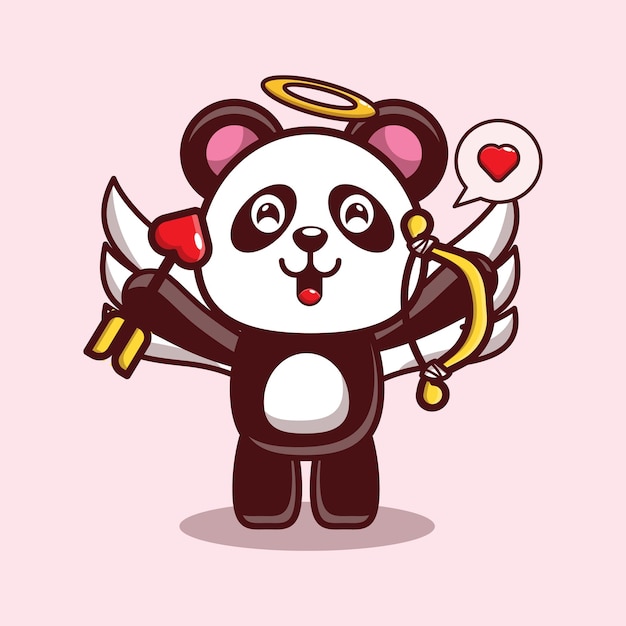 Design del simpatico panda con una freccia d'amore