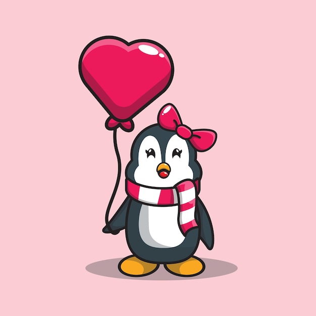  design of cute penguins holding a love ballon.