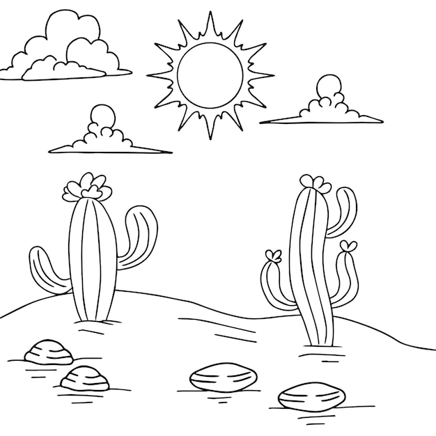 Дизайн пустынный пейзаж наброски раскраски для детей