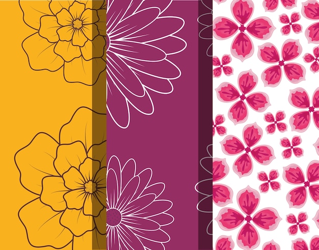 Design of differents and beautiful tropical flowers patterns