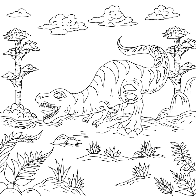 design dinosaur character coloring page for kid