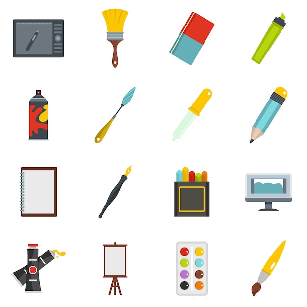 Vector design and drawing tools icons set in flat style