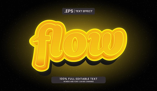 Design editable text effect flow in 3d text with yellow glowing color