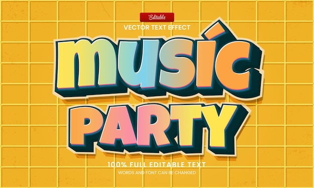 Design editable text effect music party 3d cartoon vector illustration