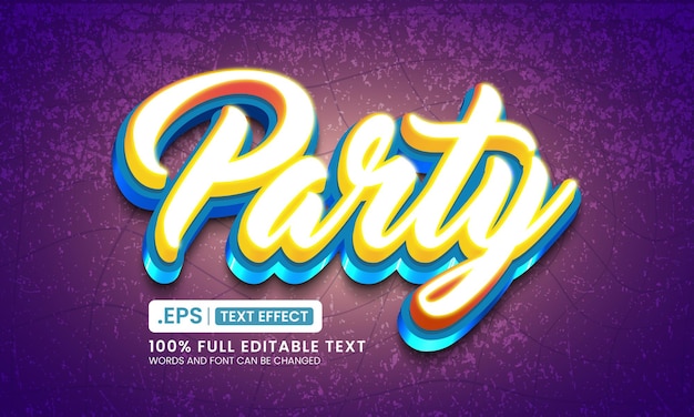 Design editable text effect party 3d vector illustration