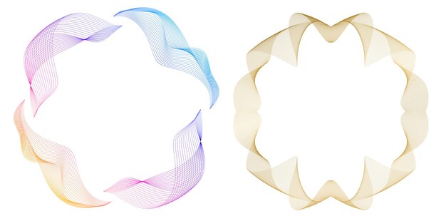 design element wave lines guilloche curve line background circle for pattern branding frame border fluid gradient protective document layers simbol object colorful 3d layered modern tech
