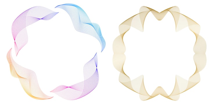 Vector design element wave lines guilloche curve line background circle for pattern branding frame border fluid gradient protective document layers simbol object colorful 3d layered modern tech