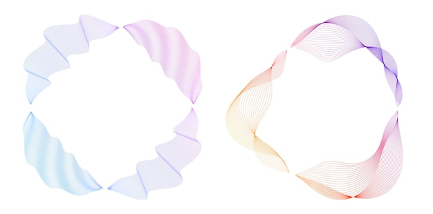 design element wave lines guilloche curve line background circle for pattern branding frame border fluid gradient protective document layers simbol object colorful 3d layered modern tech