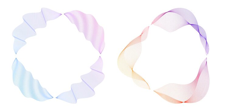 Vector design element wave lines guilloche curve line background circle for pattern branding frame border fluid gradient protective document layers simbol object colorful 3d layered modern tech