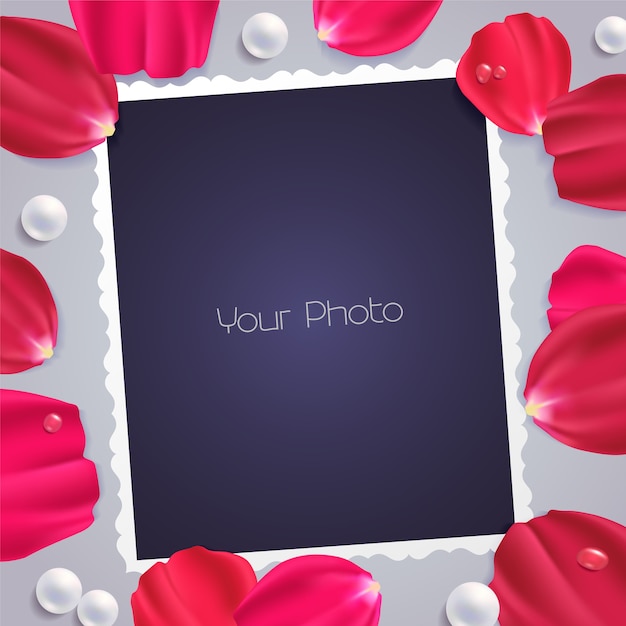 Design element with rose petals and templates for photo insertion