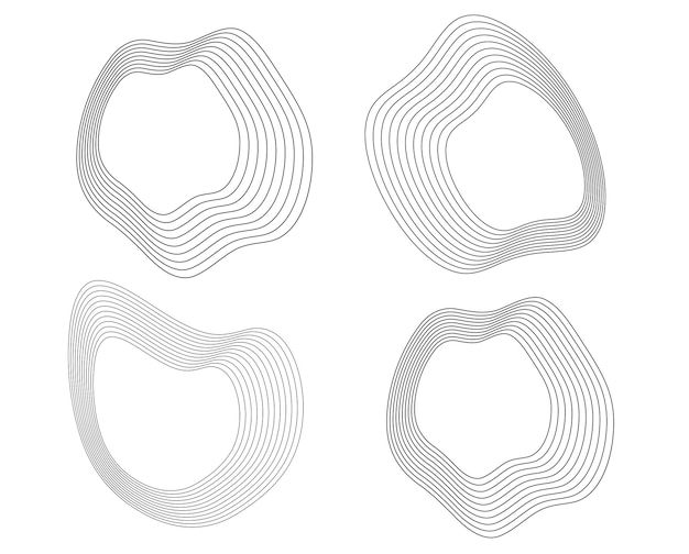 Элементы дизайна Круг деформированной формы морских раковин Установите абстрактный элемент логотипа круглых волнистых полос на белом фоне изолированных Векторная иллюстрация EPS 10 волна с линиями, созданными с помощью инструмента смешивания