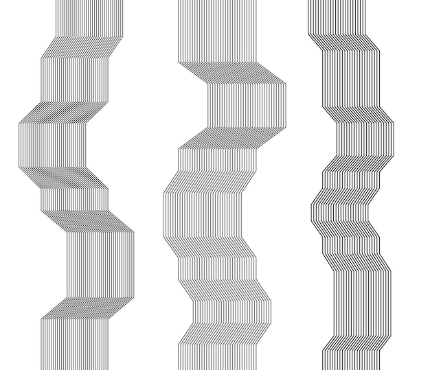 ベクトル デザイン要素 湾曲した鋭い角 多くの筋 分離した白い背景に抽象的な水平の壊れたストライプ クリエイティブなバンド アート ベクトル イラスト eps 10 ブレンド ツールを使用して作成された黒い線