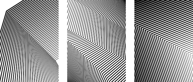 Элементы дизайна Изогнутые острые углы, много полос Абстрактные вертикальные ломаные полосы на белом фоне изолированы Креативное искусство группы Векторная иллюстрация EPS 10 Черные линии, созданные с помощью инструмента Blend Tool