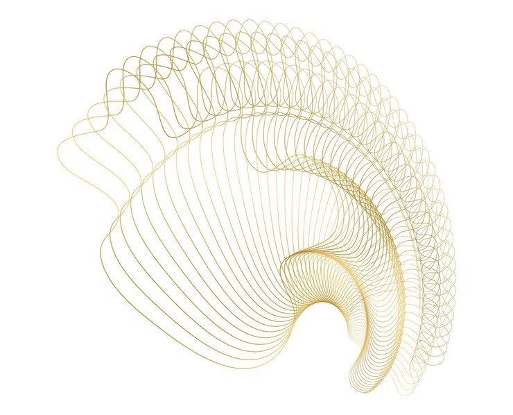 Vector design elements gold wave of many sparkling lines abstract circle glow wavy shape on a white background isolated creative line art vector illustration eps 10 art deco style for wedding invitation