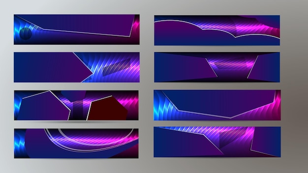 디자인 요소 프리젠 테이션 템플릿 설정 가로 배너 배경 보라색 광선 조명 효과 브로셔 템플릿 명함 레이아웃 전단지 표지 모형에 대한 벡터 일러스트 EPS