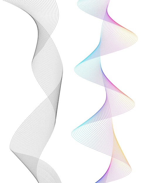 Vector design elements wave of many gray lines abstract wavy stripes on white background isolated creative line art vector illustration eps 10 colourful shiny waves with lines created using blend tool