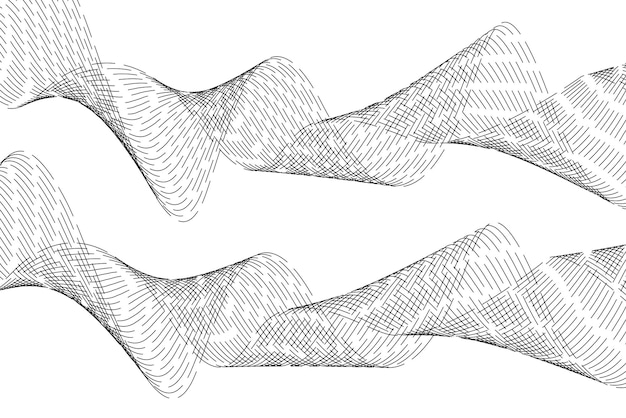 デザイン要素 多くの灰色の線の波 分離した白い背景の上の抽象的な波状のストライプ 創造的なライン アート ベクトル イラスト EPS 10 ブレンド ツールを使用して作成されたラインとカラフルな光沢のある波