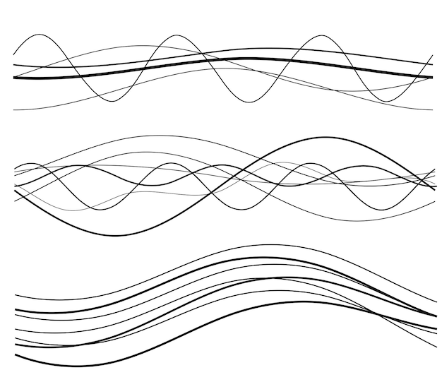 Elementi di design onda di molte linee grigie strisce ondulate astratte su sfondo bianco isolato linea artistica creativa