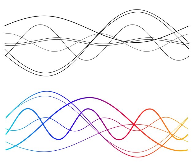 Vettore elementi di design onda di molte linee grigie strisce ondulate astratte su sfondo bianco isolato linea artistica creativa