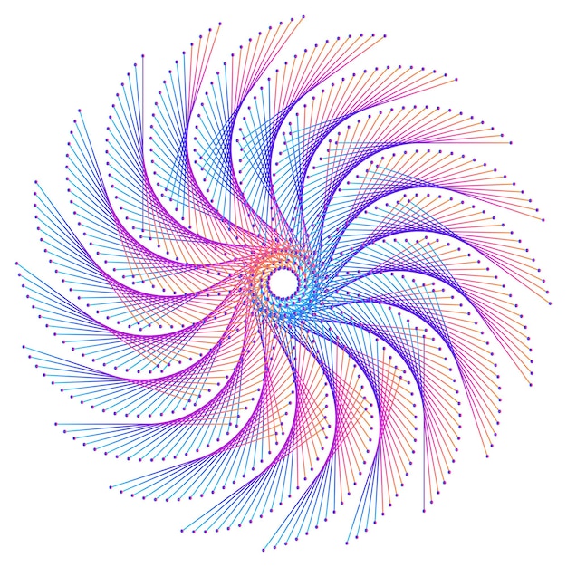 Vector design elements wave of many purple lines circle ring vertical wavy stripes on white background