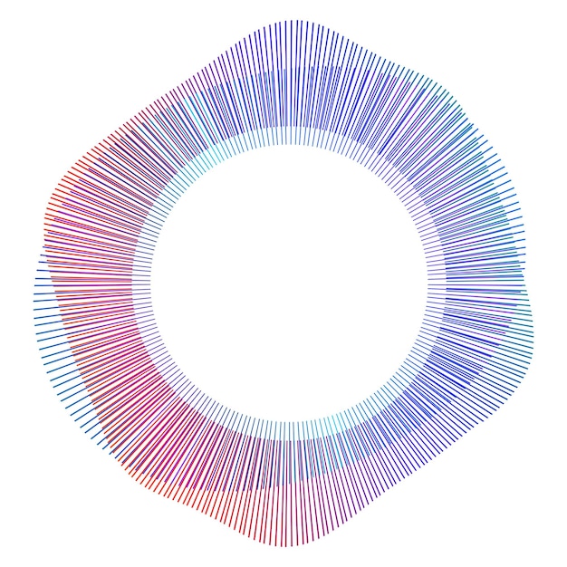 Vector design elements wave of many purple lines circle ring vertical wavy stripes on white background