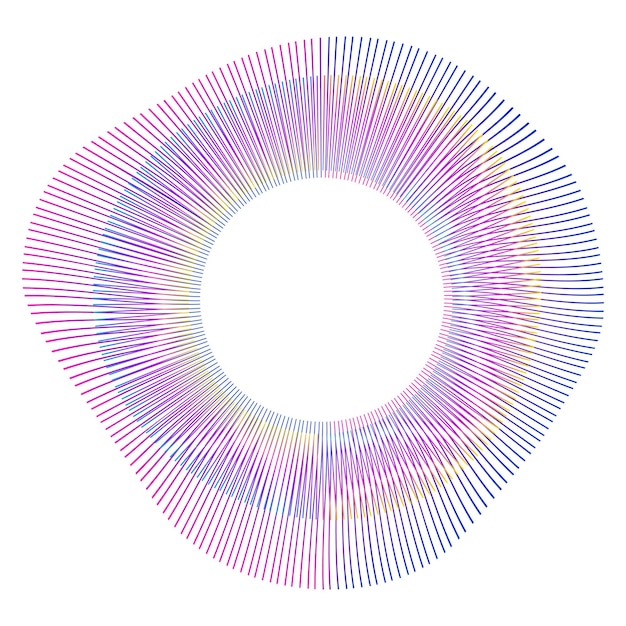 Elementi di design onda di molte linee viola anello circolare strisce ondulate verticali su sfondo bianco