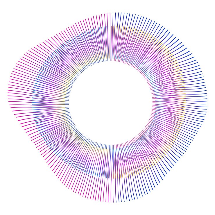 Vector design elements wave of many purple lines circle ring vertical wavy stripes on white background