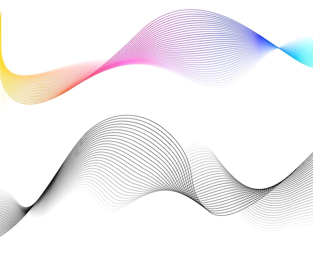 디자인 요소 많은 빛나는 라인의 웨이브 격리 된 흰색 배경에 추상 광선 물결 모양의 줄무늬 크리에이 티브 라인 아트 벡터 일러스트 레이 션 Eps 10 블렌드를 사용하여 만든 라인으로 다채로운 파도