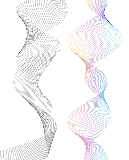 Вектор Элементы дизайна волна многих серых линий абстрактные волнистые полосы на белом фоне изолированы креативное линейное искусство векторная иллюстрация eps 10 красочные блестящие волны с линиями, созданными с помощью инструмента blend tool