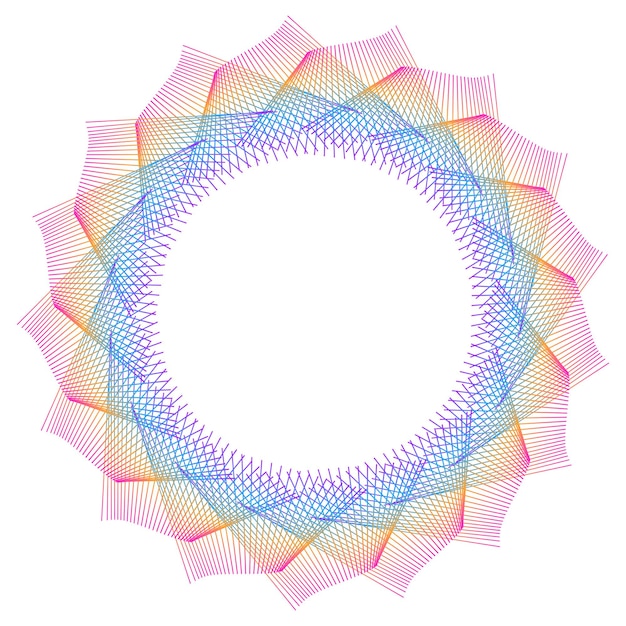 Элементы дизайна волна множества фиолетовых линий окружает кольцо вертикальных волнистых полос на белом фоне