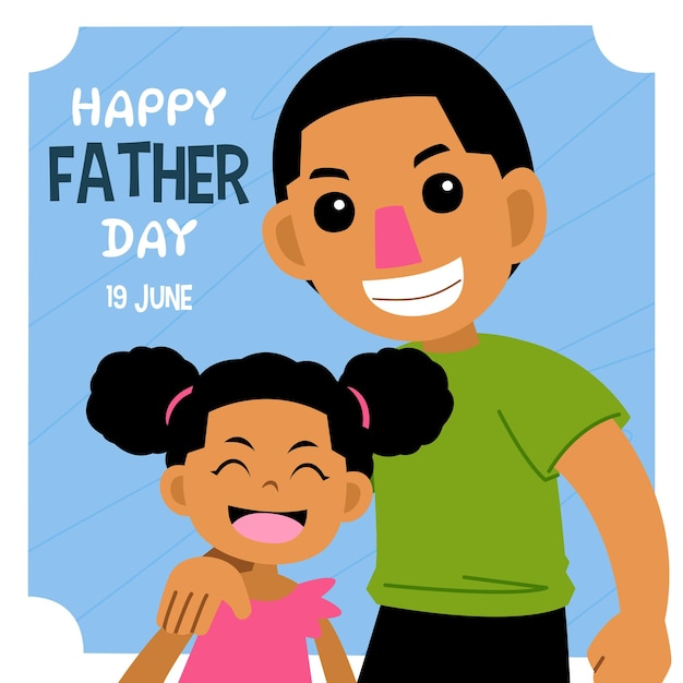 Vector design for father day with cute cartoon father and daughter illustration