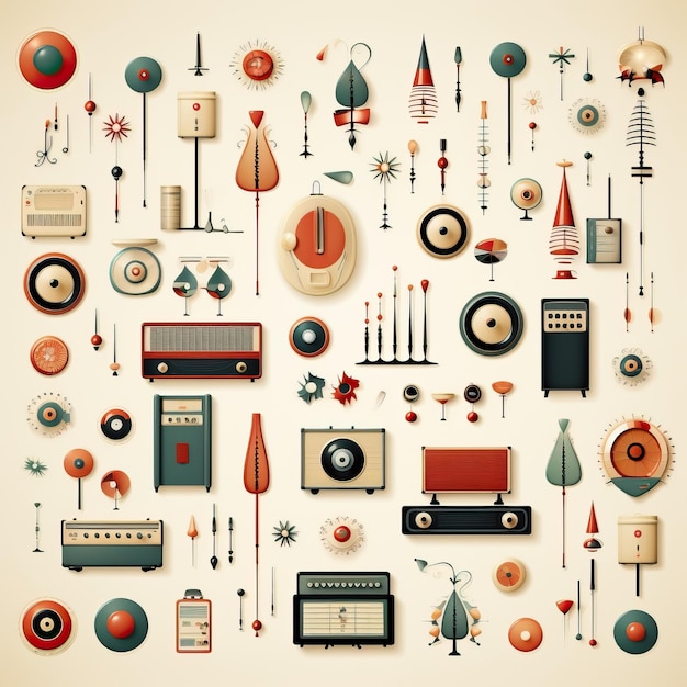 Vector design flat vector nostalgic wallpaper elementen op witte ba