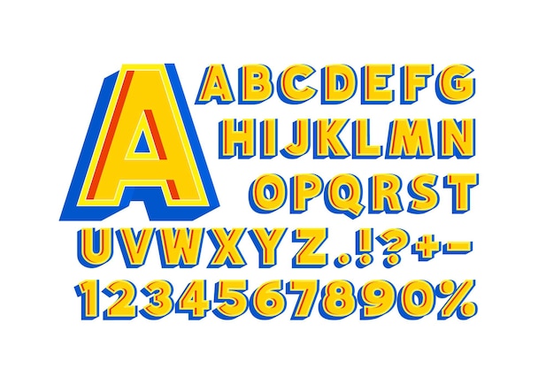 Цвет шрифта дизайна желтый 3d набор букв и цифр векторная иллюстрация