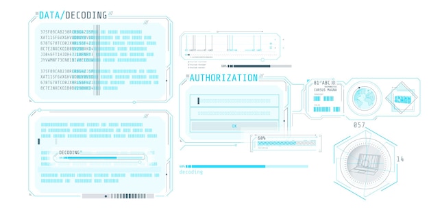 Design of a futuristic software interface for data decoding with authorization window Vector illustration