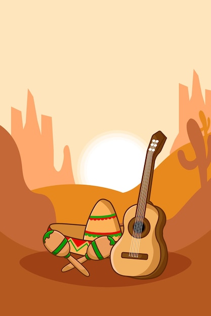 Design chitarra maracas sombrero cartoon illustrazione