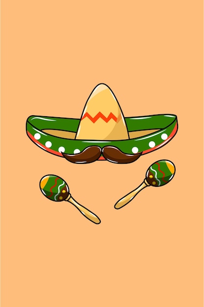 Design hat moustache maracas cartoon illustration