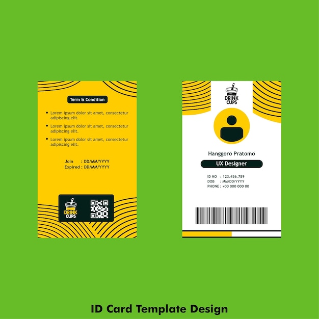 design id card in flat design with black and yellow color