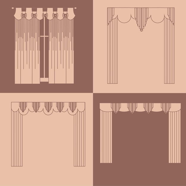 ベクトル デザインのアイデア現実的なアイコン コレクション分離ベクトル イラスト カーテンとカーテンの室内装飾
