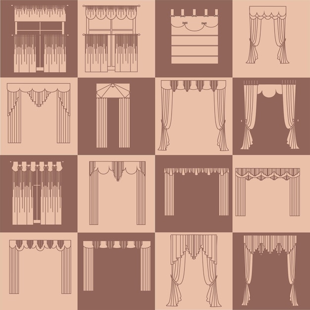 Vector design ideas realistic icons collection isolated vector illustration curtains and draperies interior decoration