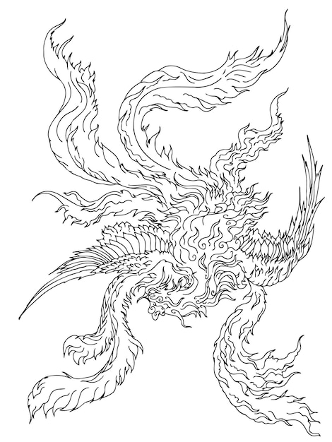 Design illustration asian phoenix outline