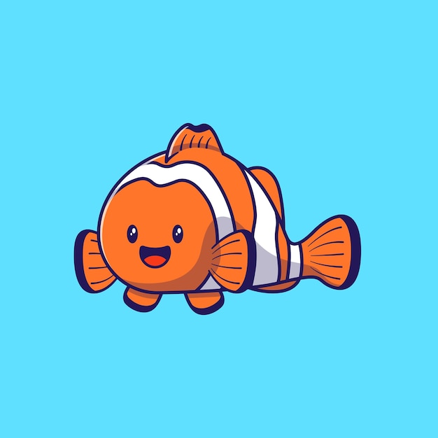 Design Illustration of Cute Cartoon Character Clownfish Isolated.