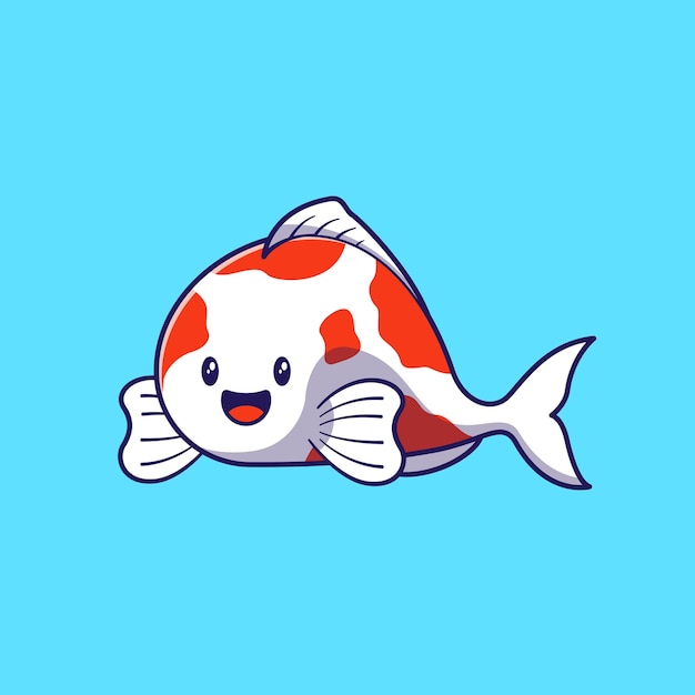 Vector design illustration of cute cartoon character koi fish isolated.