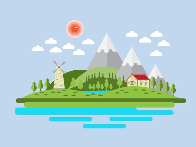 表記 平らな山の風景