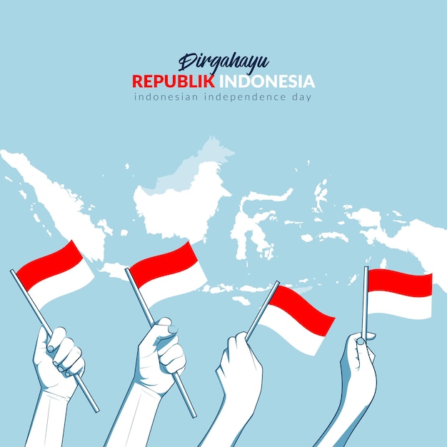 design and illustration of Indonesian Independence day celebration with hand holding flag