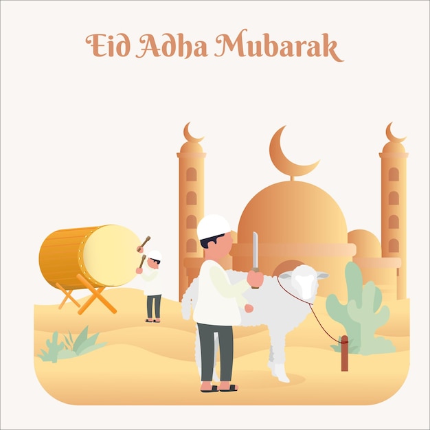 design illustration of islamic festival of sacrifice celebration eid adha traditional