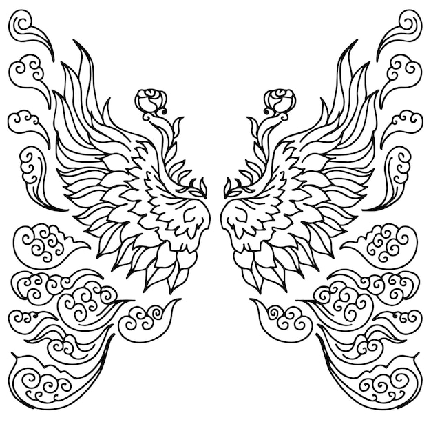 Design illustration wings tattoo outline