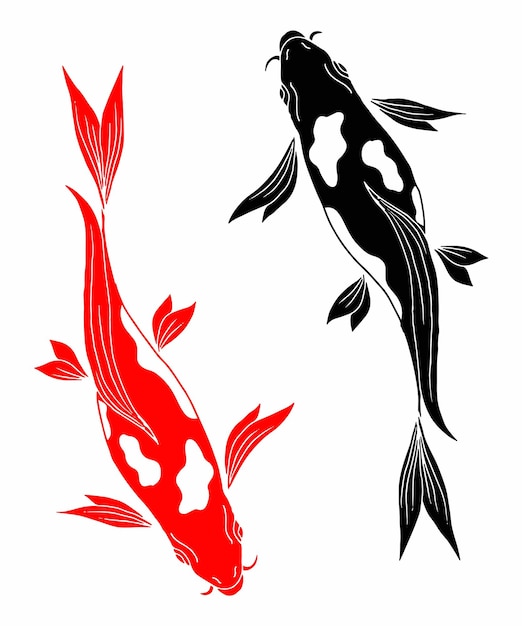 Vector design koi gold fish illustration silhouette outline