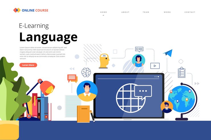 Vector design landing page website education online course language