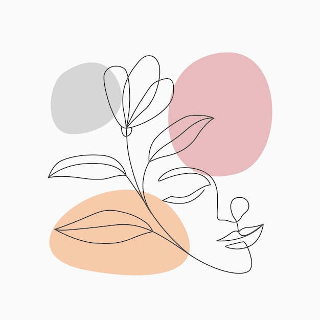 Design Line art van mooie vrouw en bloemen.